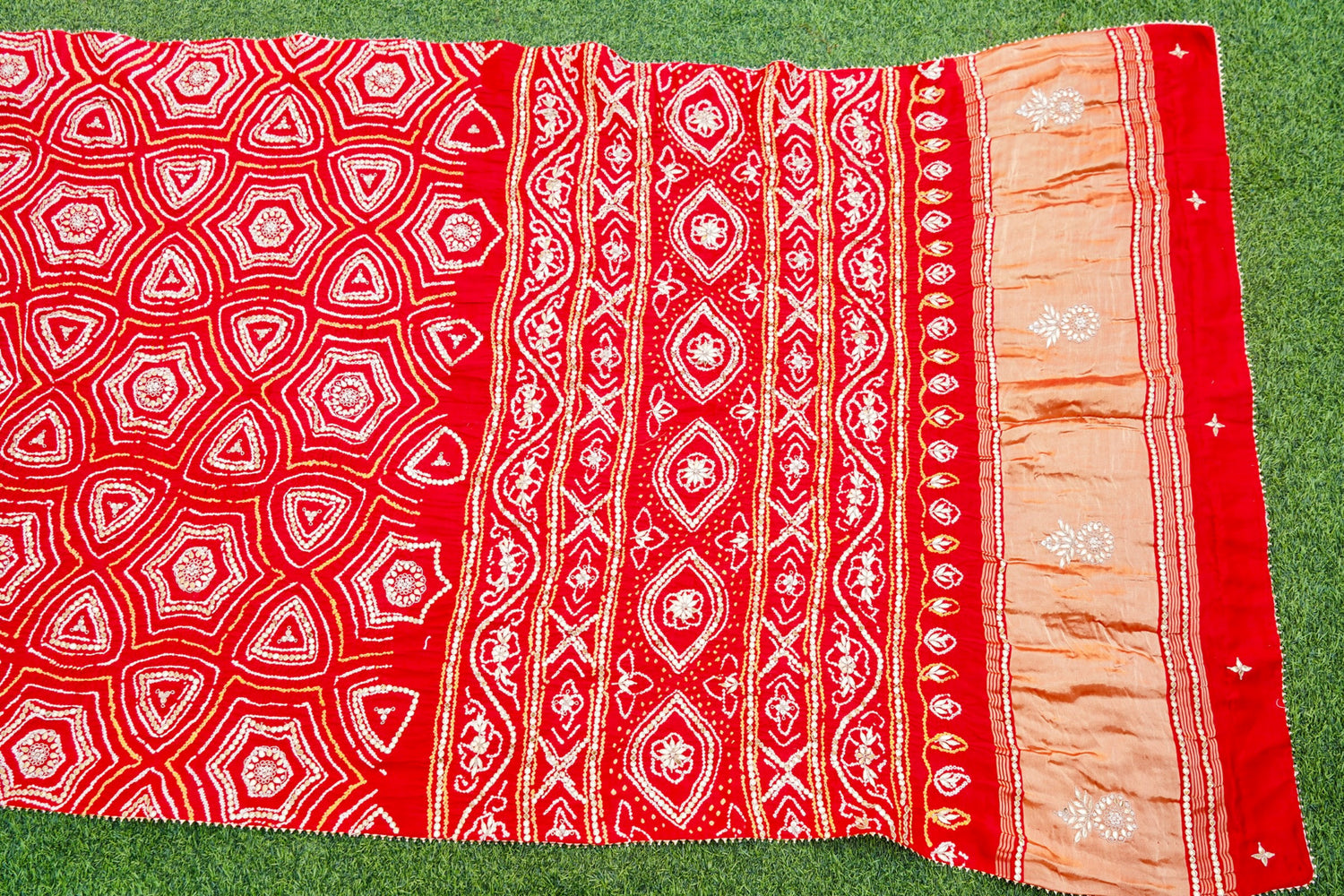 Gajji Silk Bandhani Handcrafted Gotta Patti Work Saree - Khinkhwab