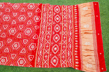 Gajji Silk Bandhani Handcrafted Gotta Patti Work Saree - Khinkhwab