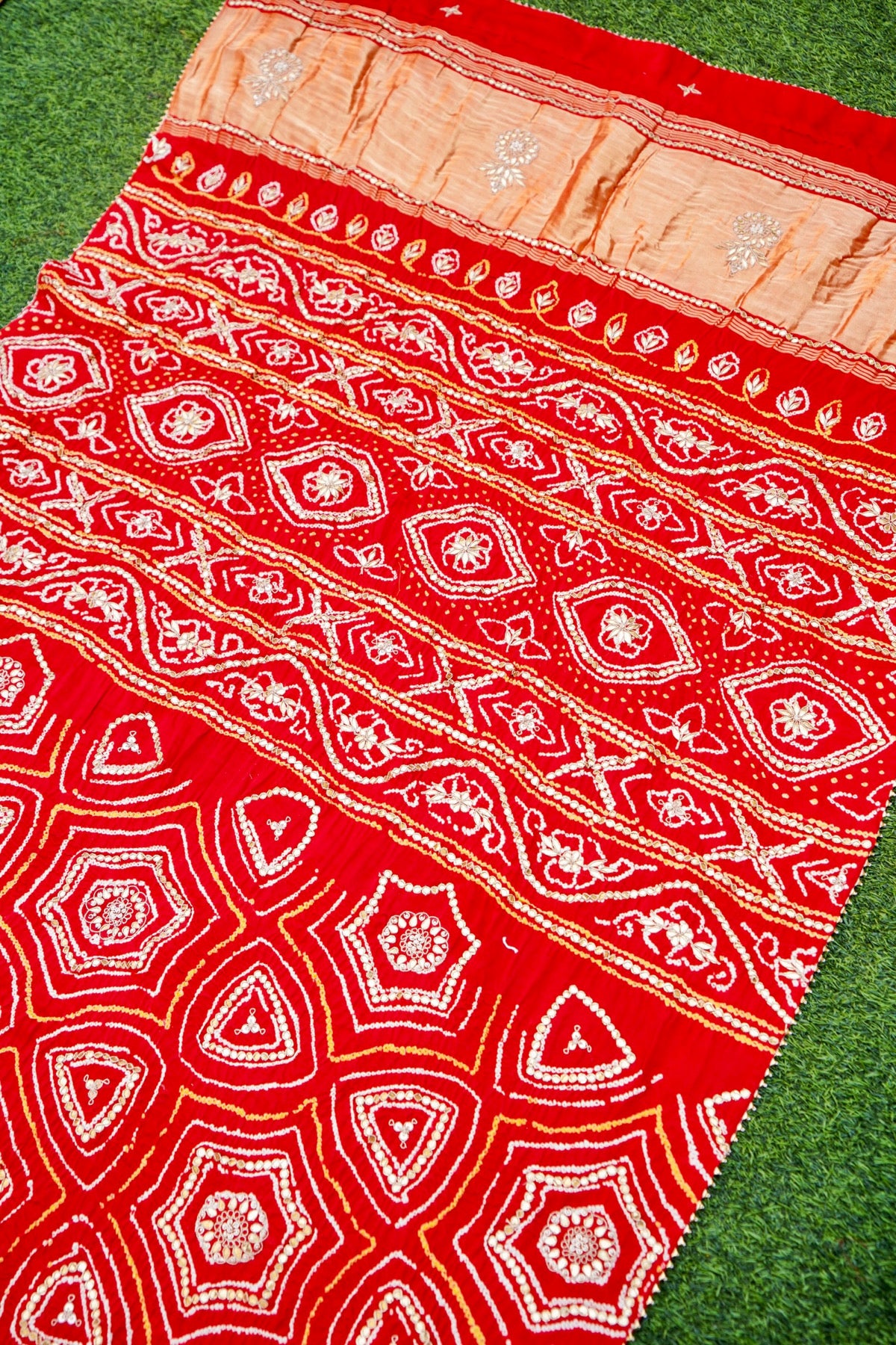 Gajji Silk Bandhani Handcrafted Gotta Patti Work Saree - Khinkhwab