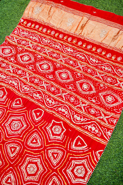 Gajji Silk Bandhani Handcrafted Gotta Patti Work Saree - Khinkhwab