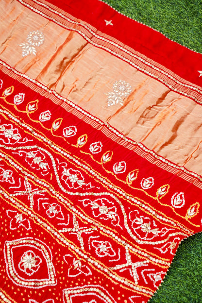Gajji Silk Bandhani Handcrafted Gotta Patti Work Saree - Khinkhwab