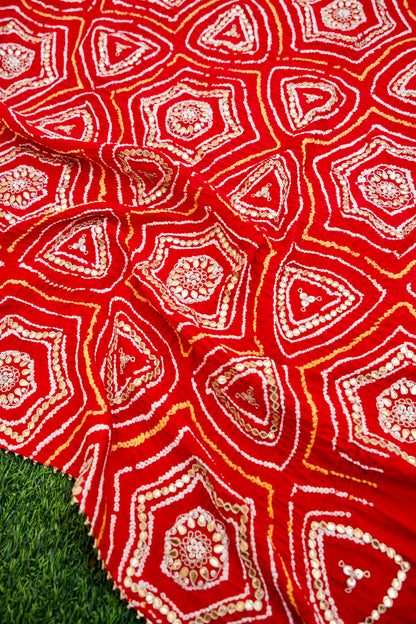 Gajji Silk Bandhani Handcrafted Gotta Patti Work Saree - Khinkhwab