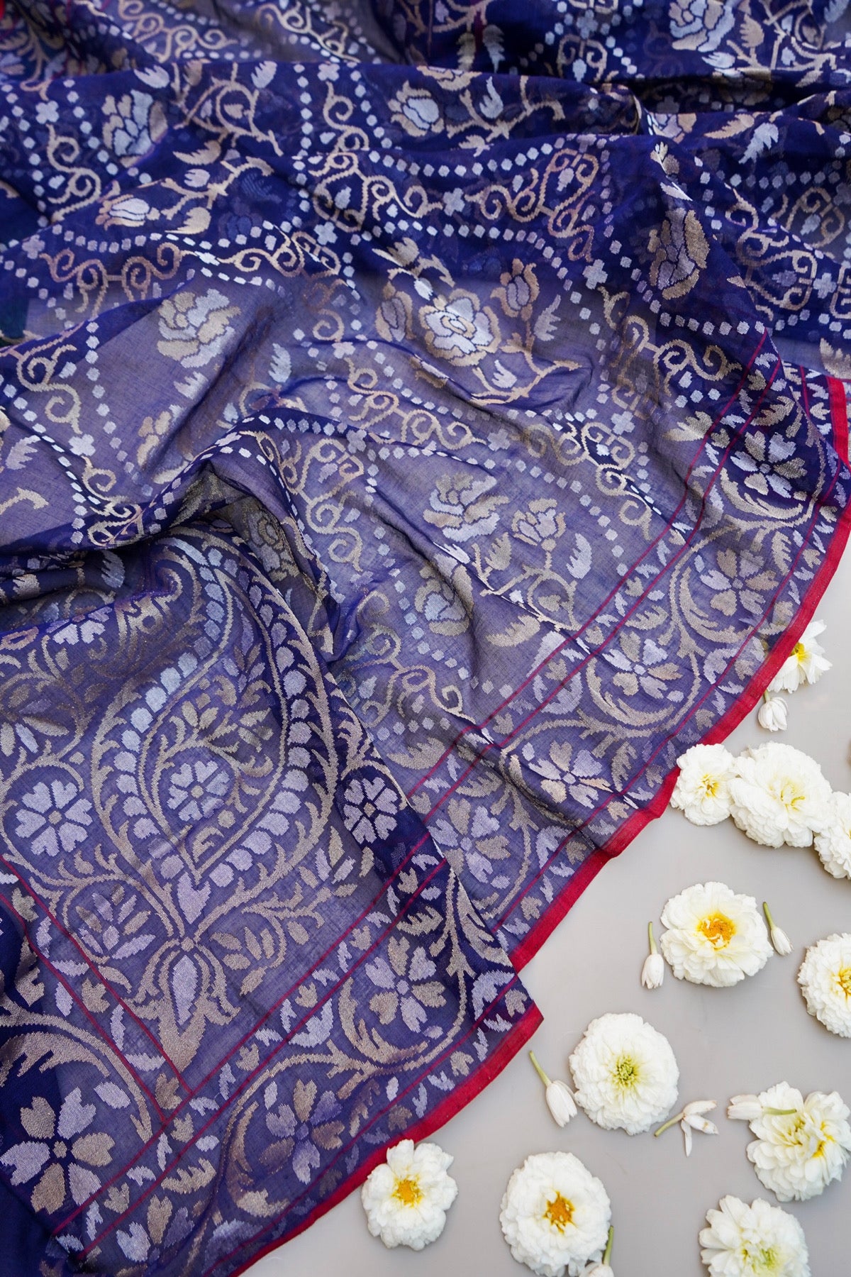 Pure Cotton Real Silver Zari Handloom Banarasi Dupatta - Khinkhwab