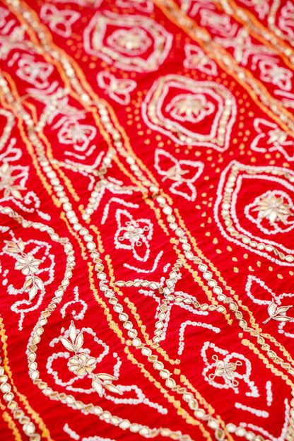 Gajji Silk Bandhani Handcrafted Gotta Patti Work Saree - Khinkhwab