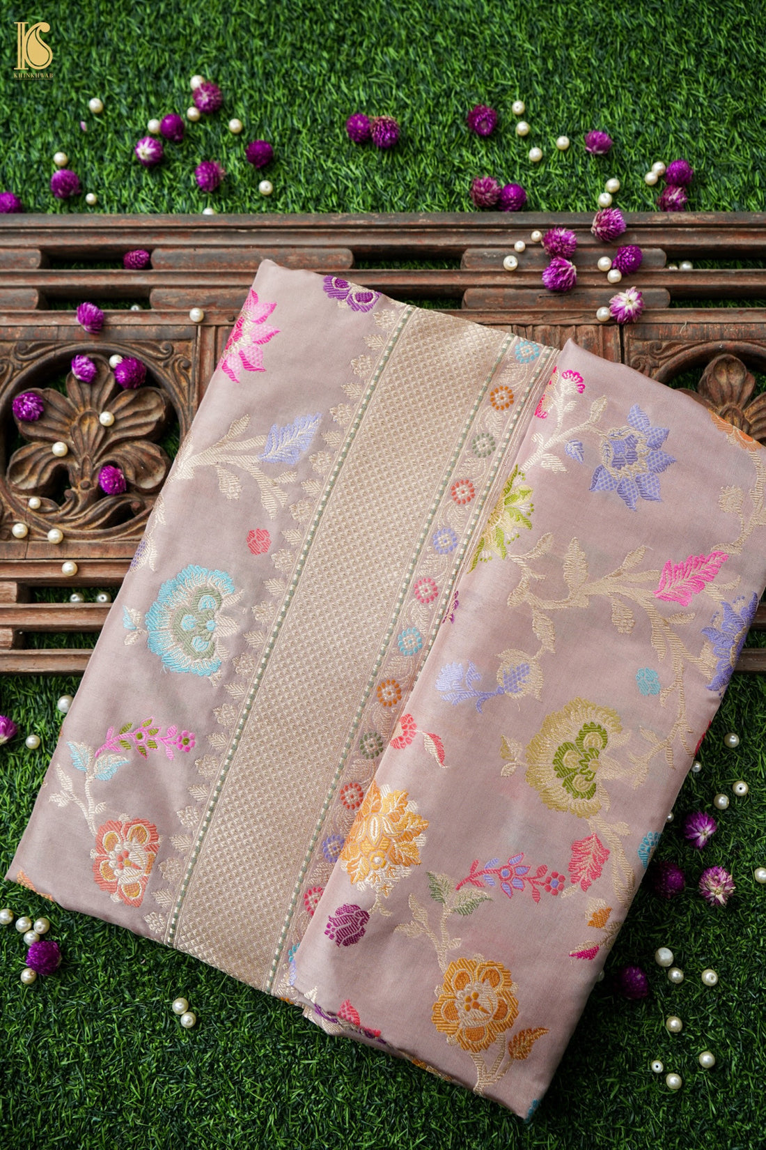 Pure Katan Silk Meenakari Floral Buti Banarasi Saree in Mauve Pink