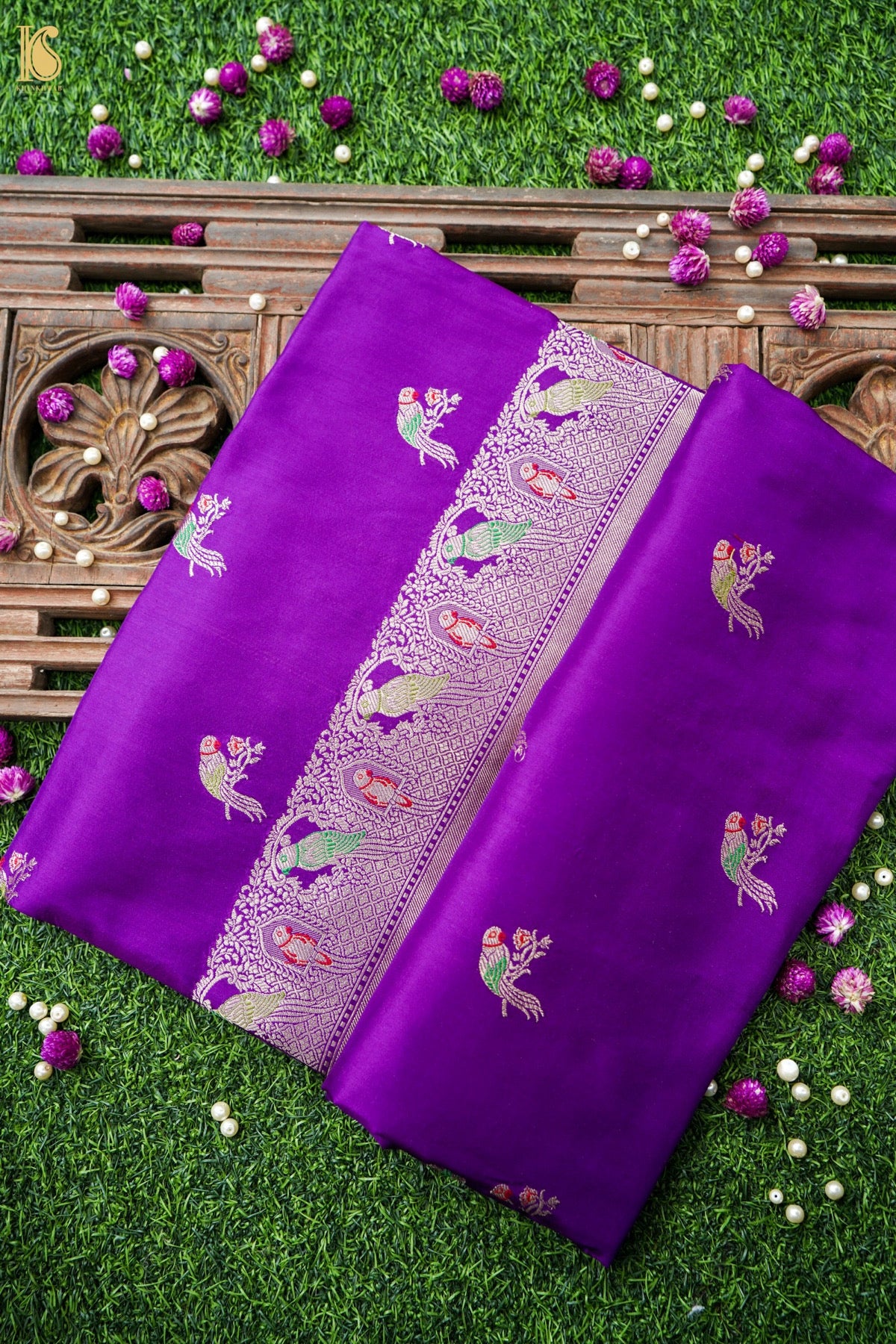 Pure Katan Silk Kadwa Meenakari Muniya Buti Banarasi Saree in Deep Violet