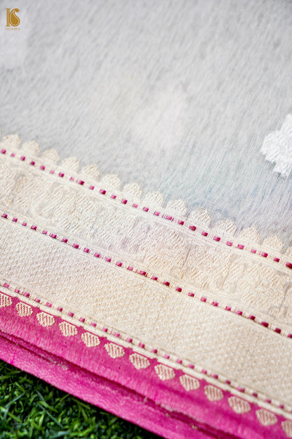 Pure Tissue Silk Alfi Buti Banarasi Saree in Silver Off White
