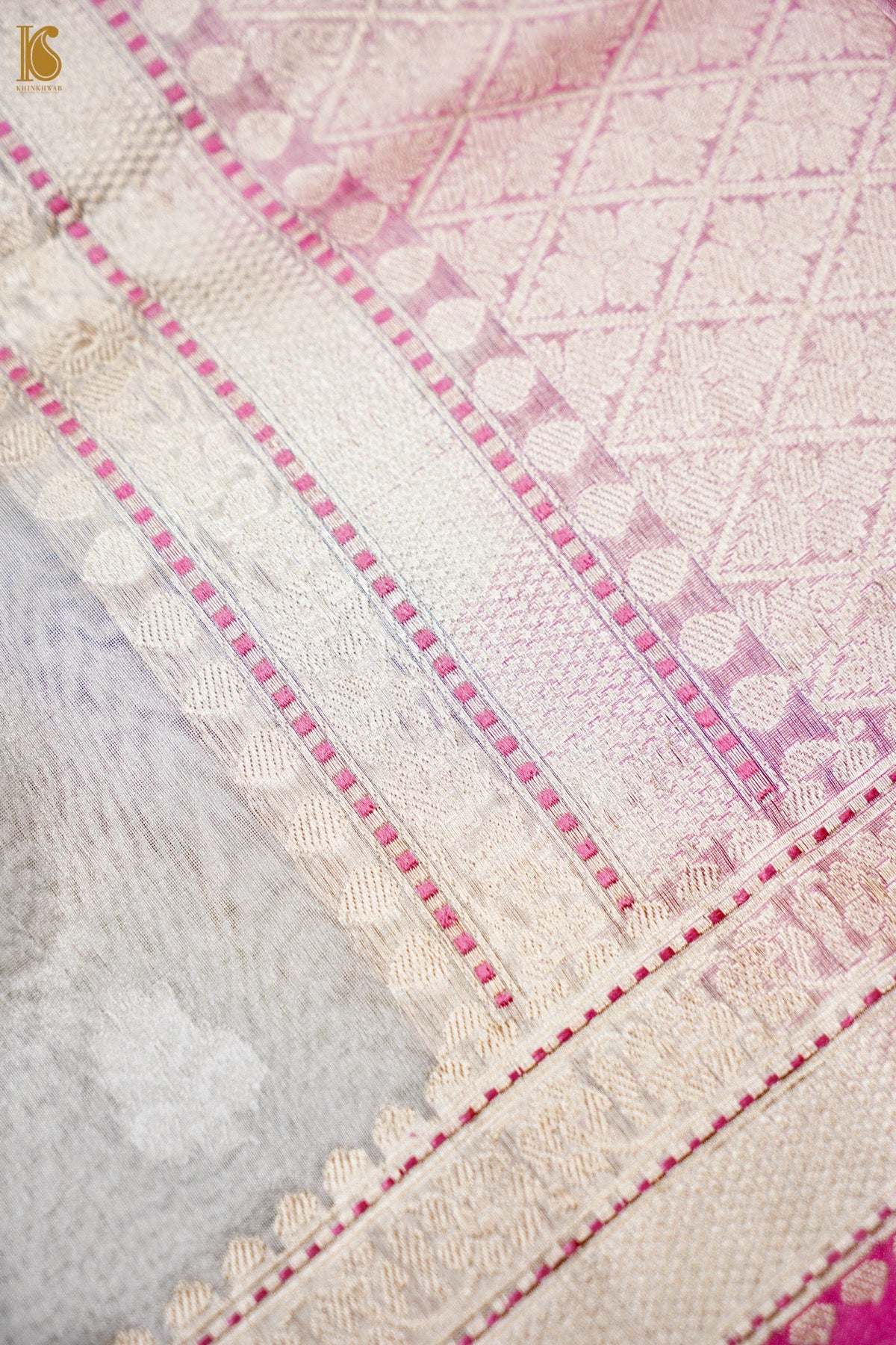 Pure Tissue Silk Alfi Buti Banarasi Saree in Silver Off White