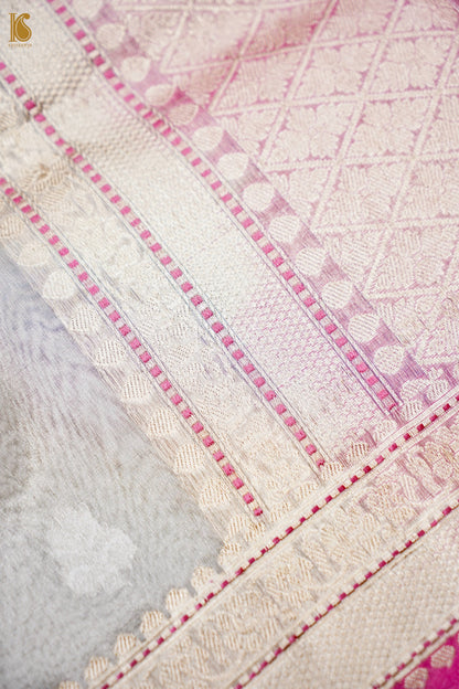 Pure Tissue Silk Alfi Buti Banarasi Saree in Silver Off White