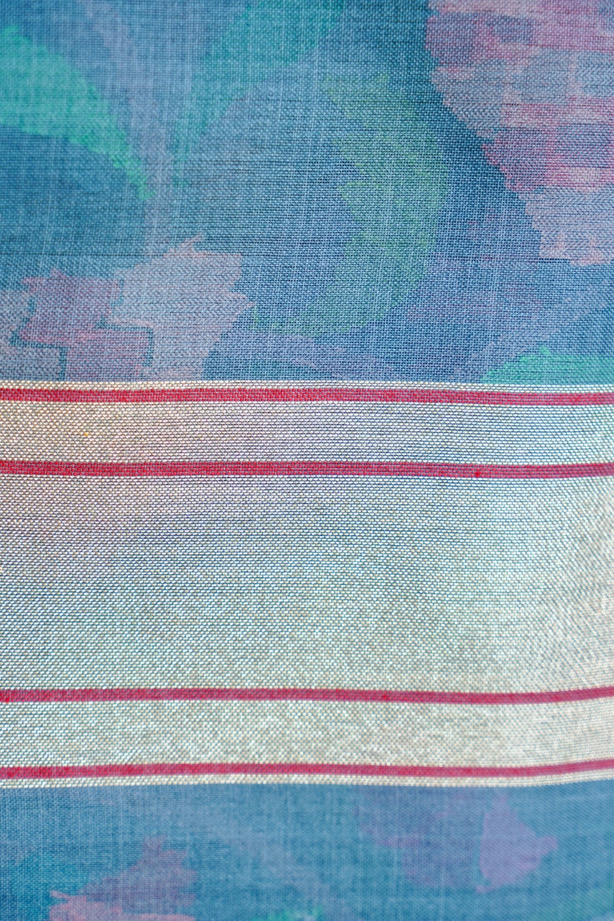 Banarasi Kora Cotton Ektara Kadwa Jaal Handwoven Saree in Teal Blue