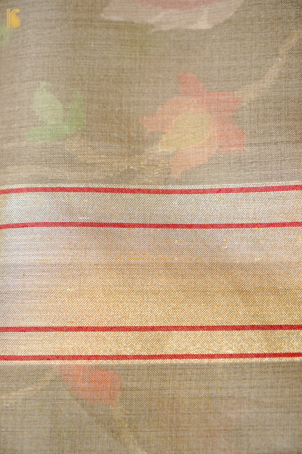 Banarasi Kora Cotton Ektara Kadwa Jaal Handwoven Saree in Warm Khaki