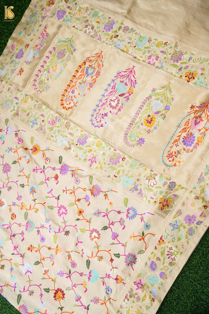 Pure Silk Jangla Meenakari Banarasi Saree in Cream Ivory