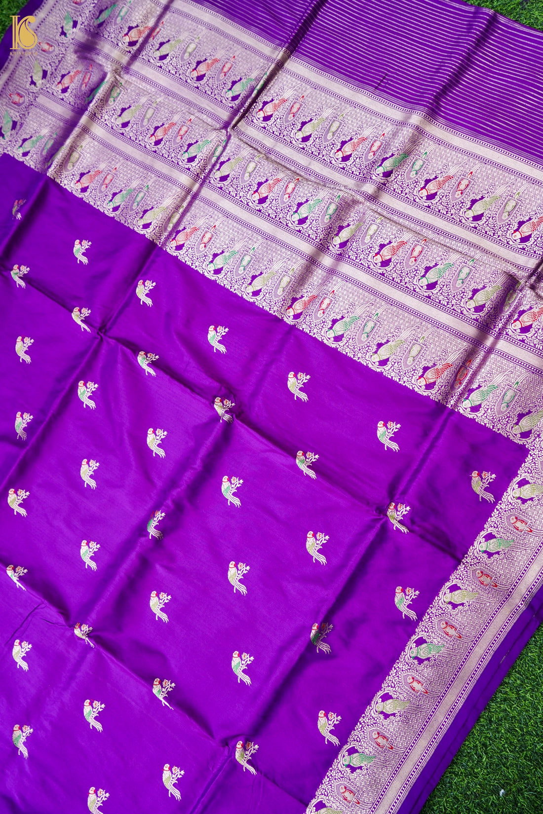 Pure Katan Silk Kadwa Meenakari Muniya Buti Banarasi Saree in Deep Violet