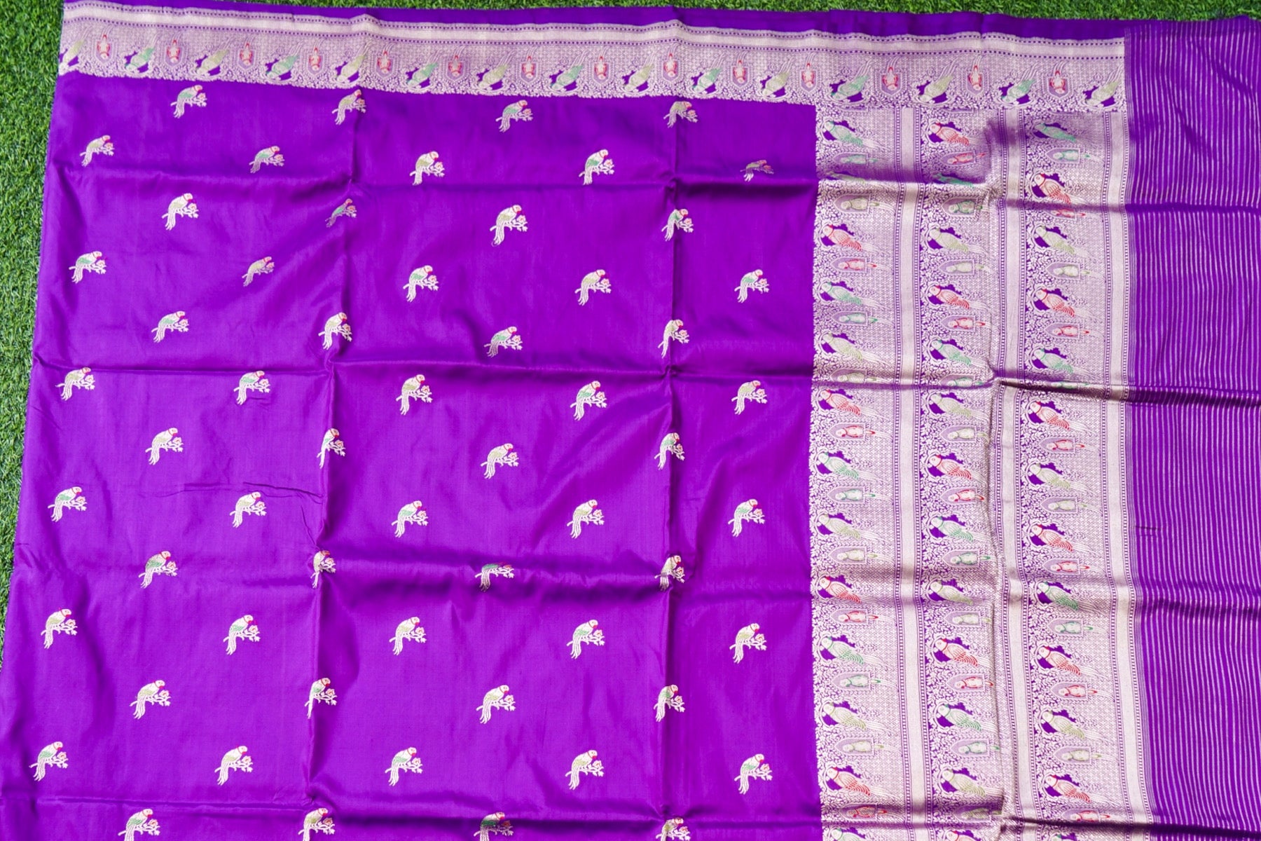 Pure Katan Silk Kadwa Meenakari Muniya Buti Banarasi Saree in Deep Violet