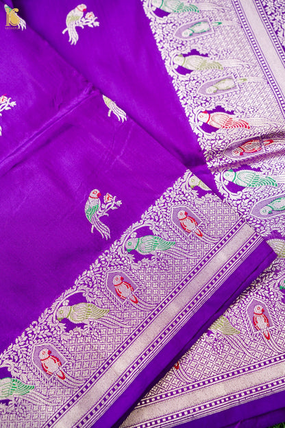 Pure Katan Silk Kadwa Meenakari Muniya Buti Banarasi Saree in Deep Violet