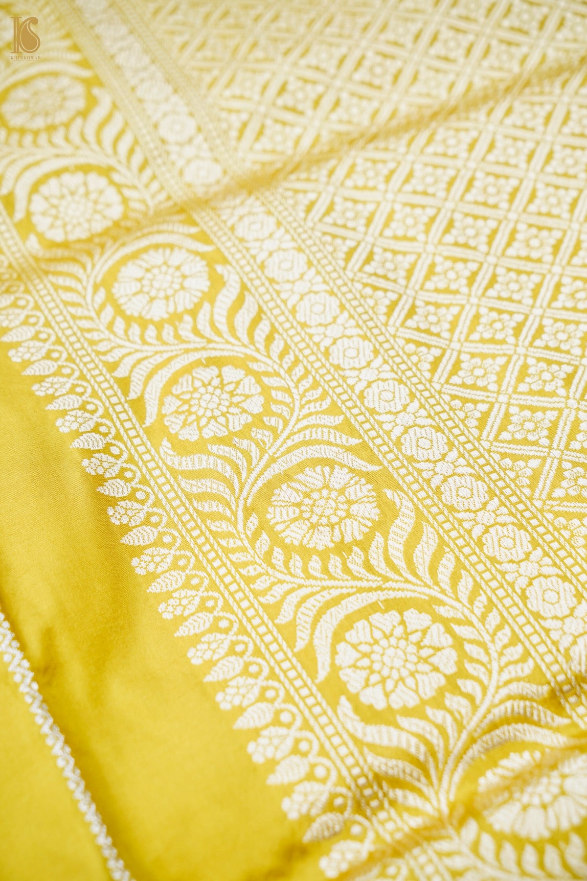 Pure Katan Silk Kadwa Guldaudi Bel Banarasi Saree in Marigold Yellow
