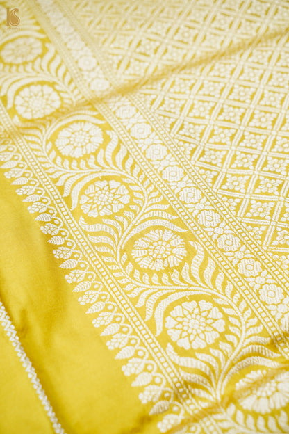 Pure Katan Silk Kadwa Guldaudi Bel Banarasi Saree in Marigold Yellow