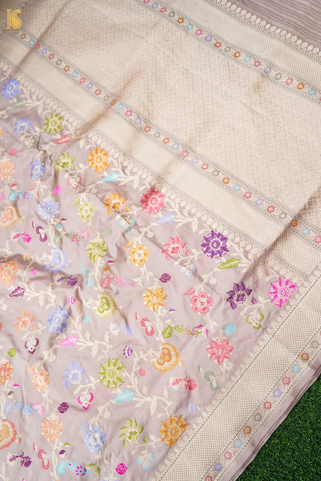 Pure Katan Silk Meenakari Floral Buti Banarasi Saree in Mauve Pink