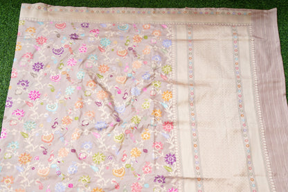 Pure Katan Silk Meenakari Floral Buti Banarasi Saree in Mauve Pink