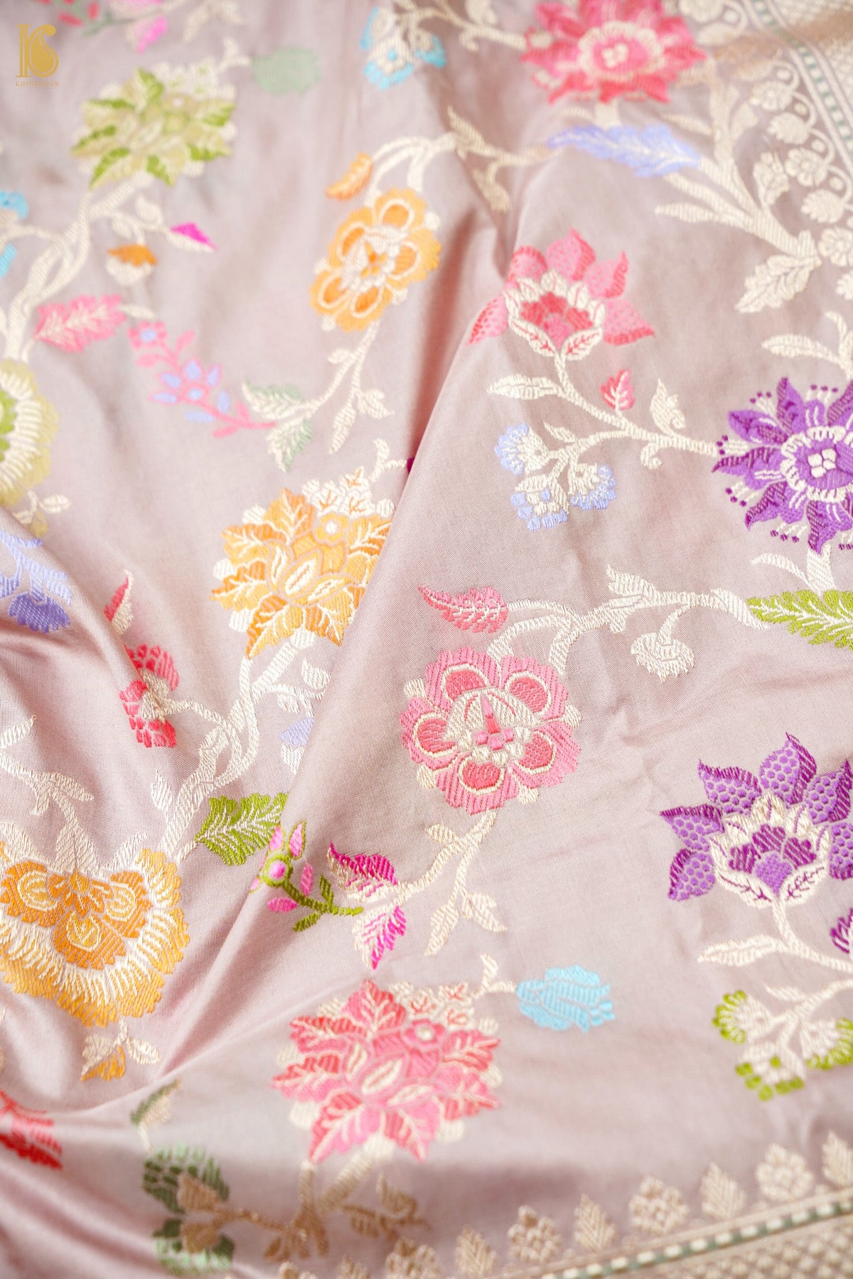 Pure Katan Silk Meenakari Floral Buti Banarasi Saree in Mauve Pink
