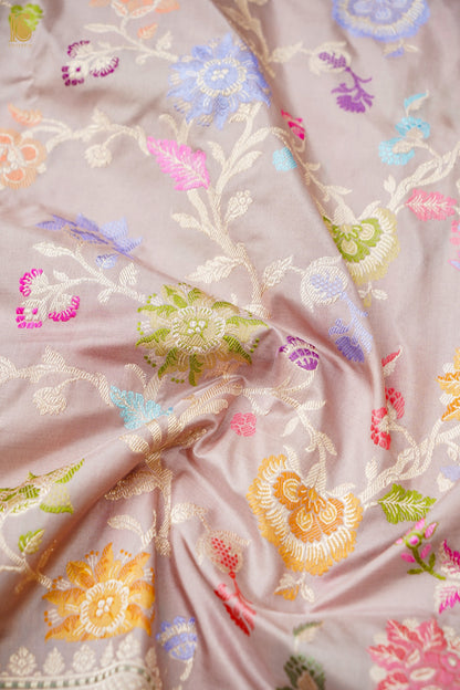 Pure Katan Silk Meenakari Floral Buti Banarasi Saree in Mauve Pink