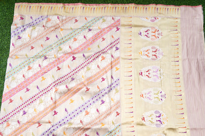 Pure Katan Silk Rangkat Meenakari Parrot Buti Banarasi Saree in Ivory
