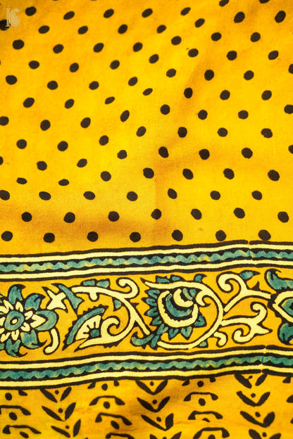 Modal Silk Ajrakh Hand Block Charkhana Banarasi Saree in Mustard Teal