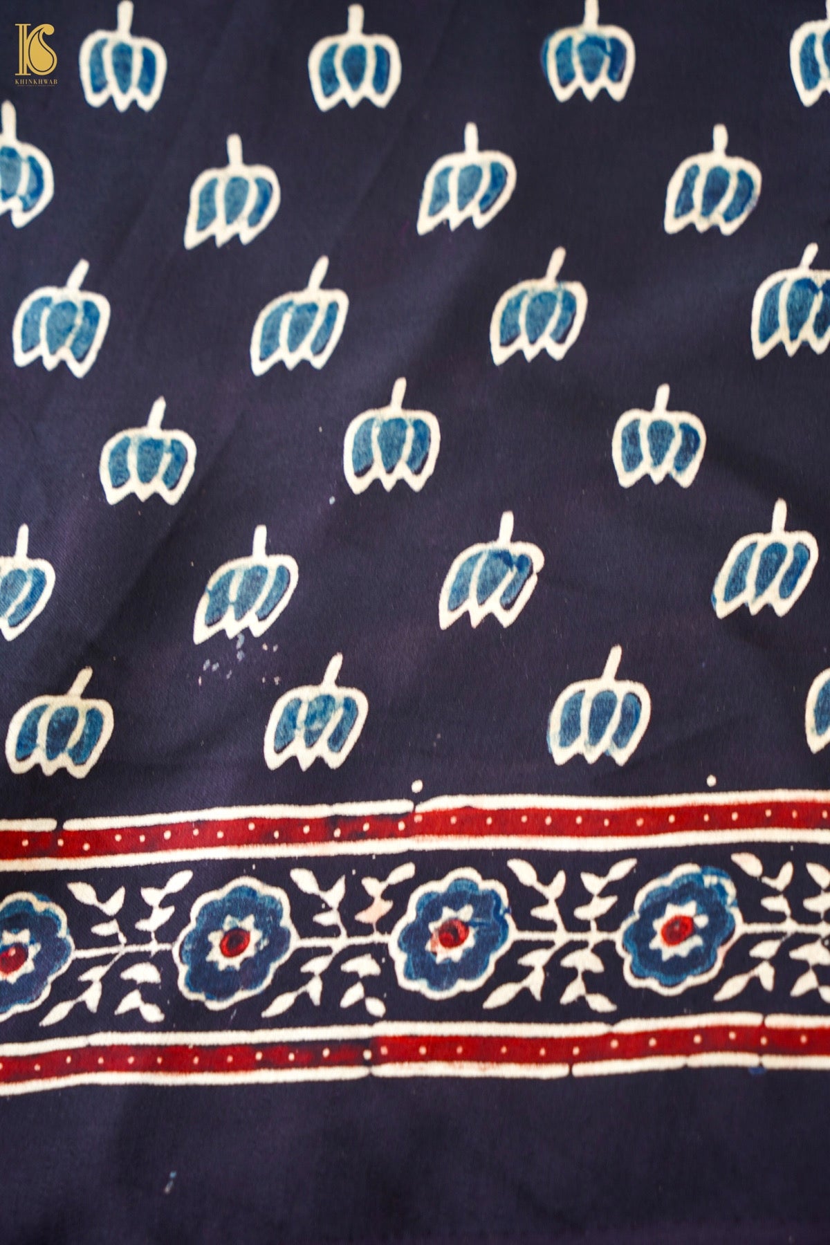 Modal Silk Ajrakh Hand Block Fardi Buti Banarasi Saree in Black