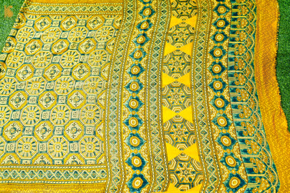 Modal Silk Ajrakh Hand Block Octagon Medallion Saree in Mustard Yellow