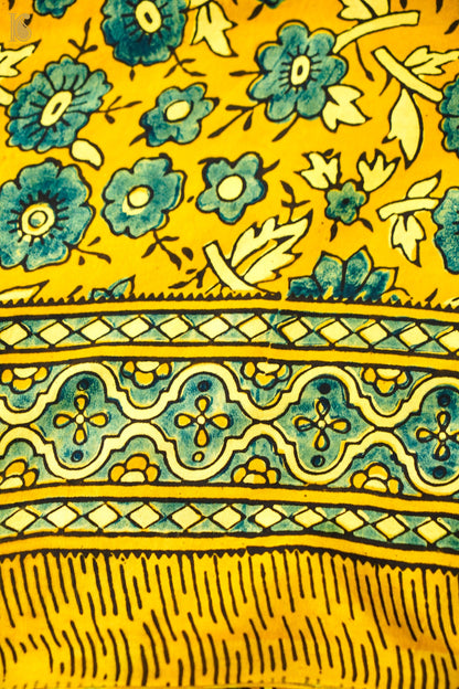 Modal Silk Ajrakh Hand Block Octagon Medallion Saree in Mustard Yellow