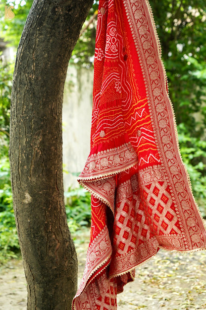 Banarasi Georgette Bandhani Dupatta in Kumkum Red