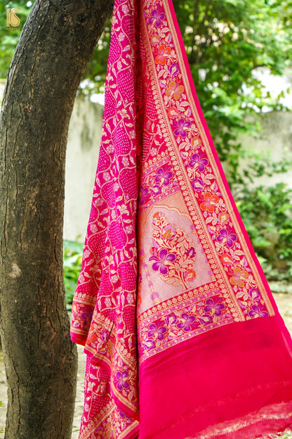 Banarasi Georgette Bandhani Dahlia Dupatta in Hot Pink