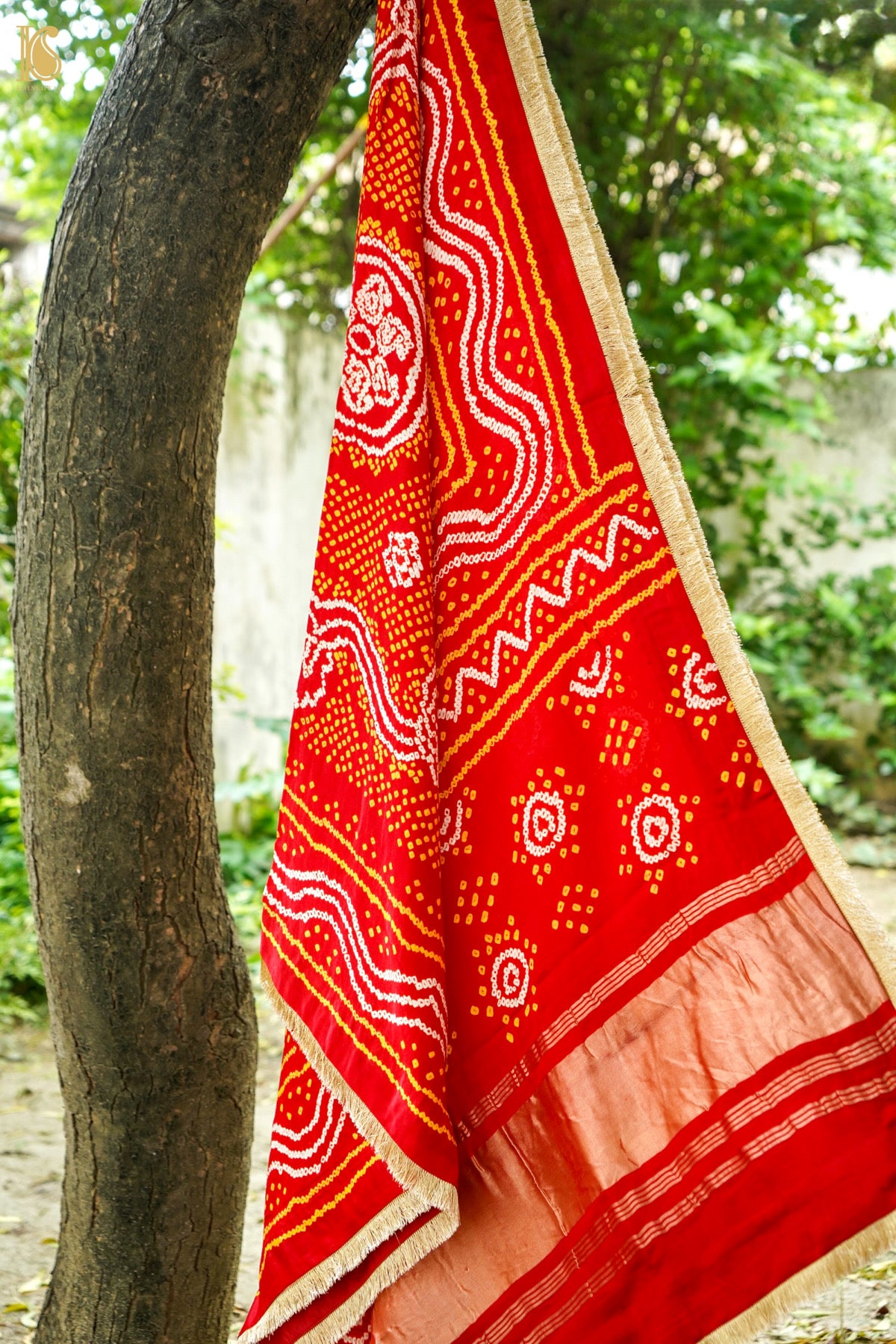 Handwoven Bandhani Gajji Silk Dupatta in Sindoor Red