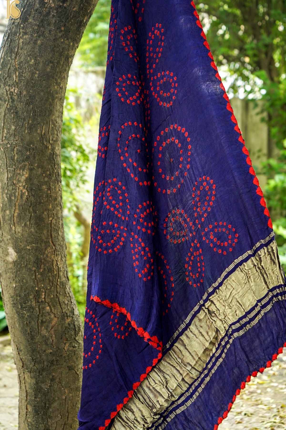 Handwoven Bandhani Gajji Silk Dupatta in Ink Blue