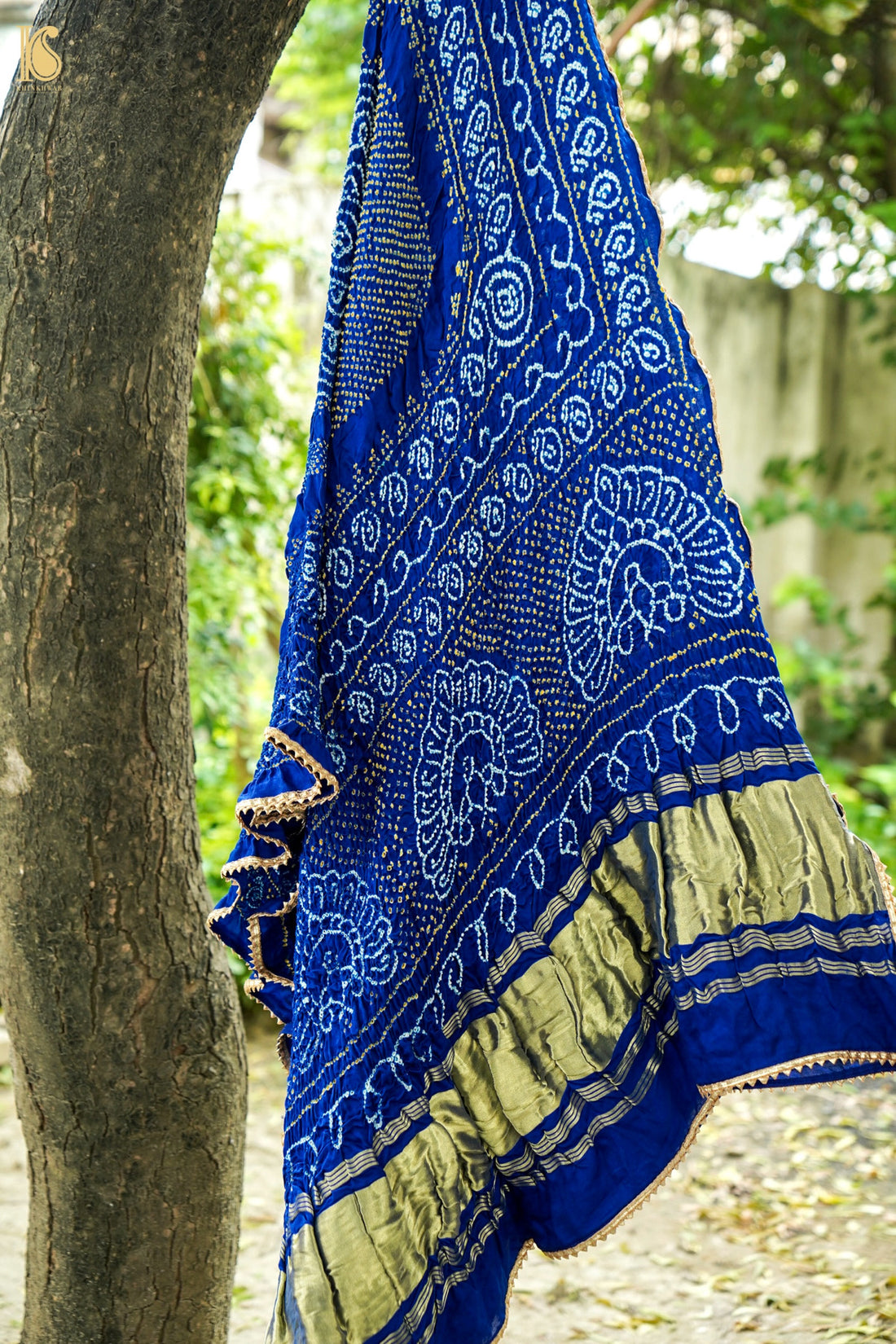 Handwoven Bandhani Gajji Silk Dupatta in Royal Blue