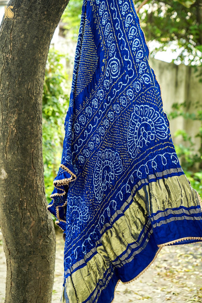 Handwoven Bandhani Gajji Silk Dupatta in Royal Blue