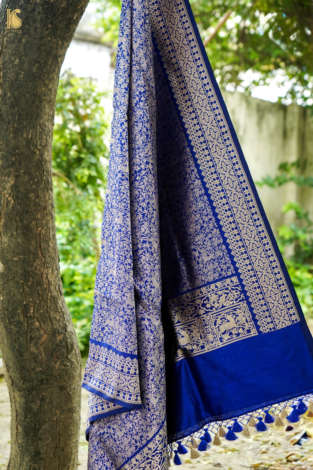 Handwoven Banarasi Katan Silk Shikargah Dupatta in Royal Blue