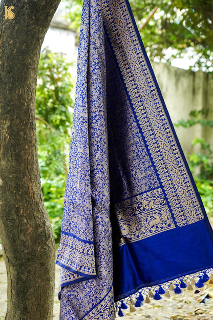 Handwoven Banarasi Katan Silk Shikargah Dupatta in Royal Blue