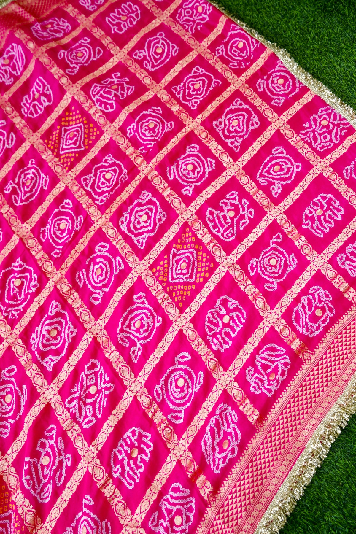 Banarasi Georgette Bandhani Gharchola Dupatta in Rani Pink