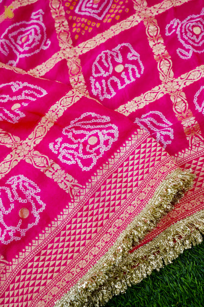 Banarasi Georgette Bandhani Gharchola Dupatta in Rani Pink
