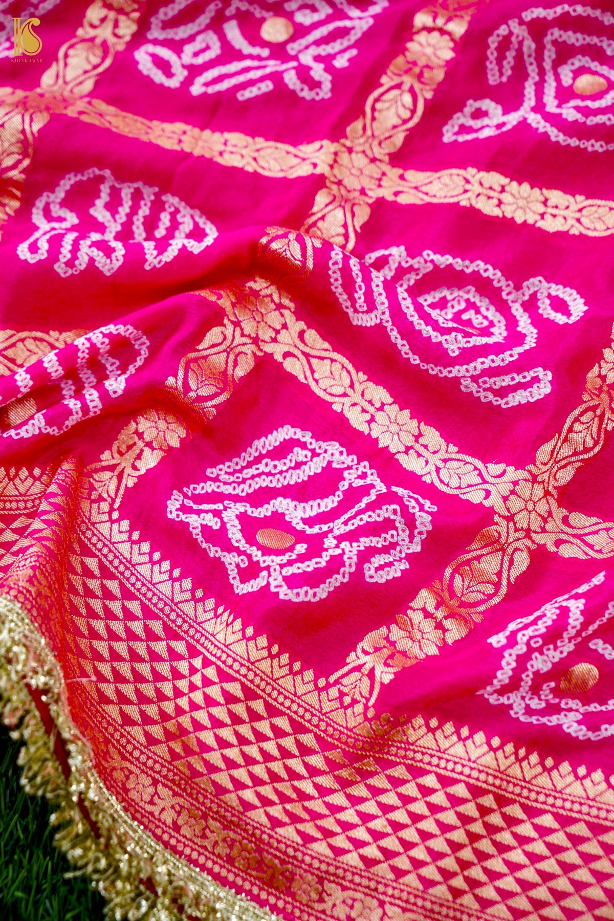 Banarasi Georgette Bandhani Gharchola Dupatta in Rani Pink