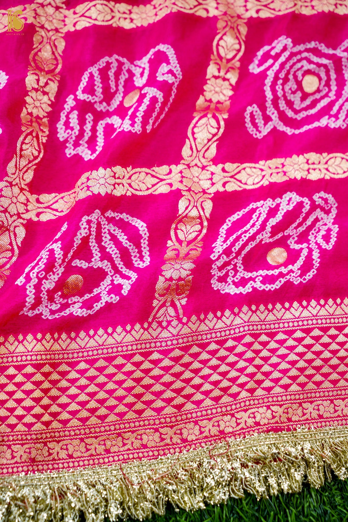 Banarasi Georgette Bandhani Gharchola Dupatta in Rani Pink