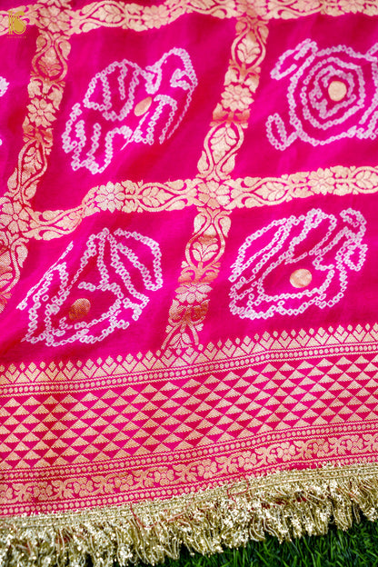 Banarasi Georgette Bandhani Gharchola Dupatta in Rani Pink