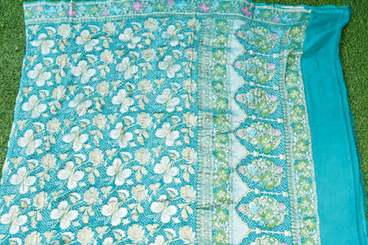 Banarasi Georgette Bandhani Dahlia Dupatta in Turquoise Blue