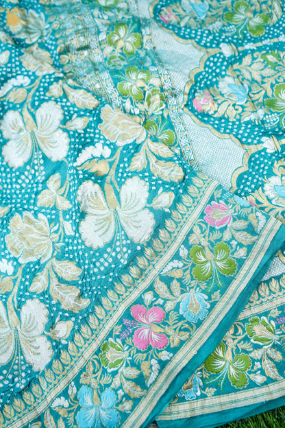 Banarasi Georgette Bandhani Dahlia Dupatta in Turquoise Blue