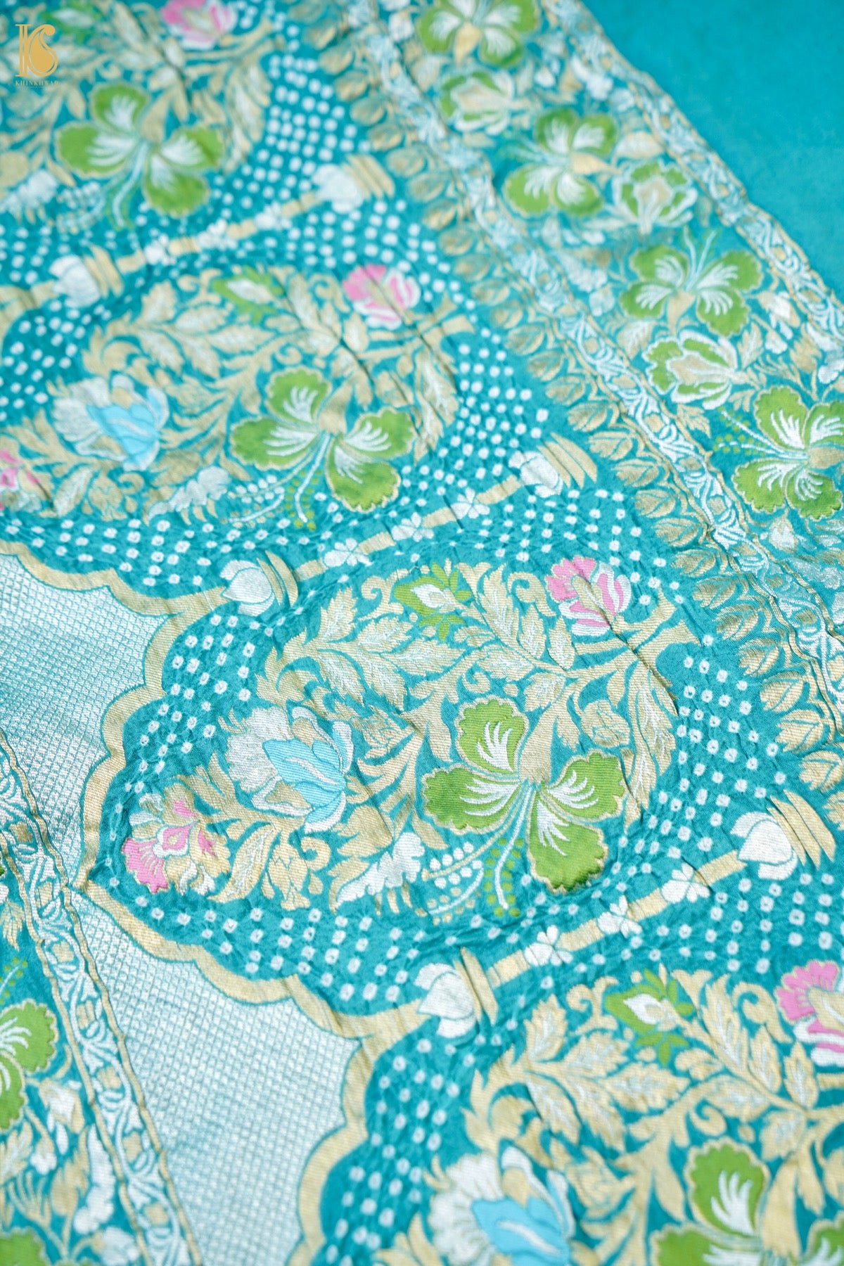 Banarasi Georgette Bandhani Dahlia Dupatta in Turquoise Blue