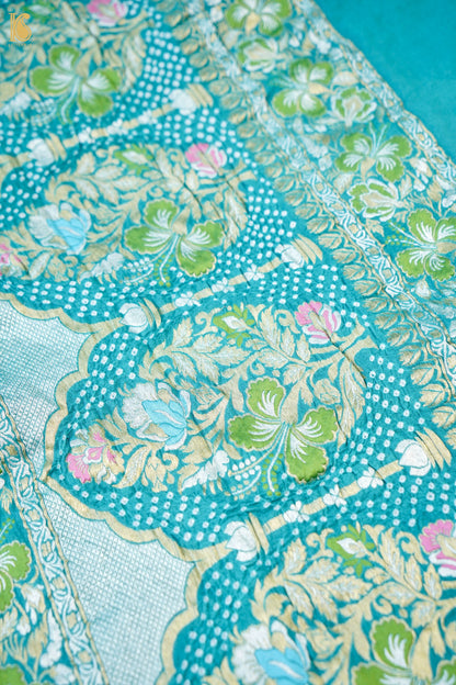 Banarasi Georgette Bandhani Dahlia Dupatta in Turquoise Blue