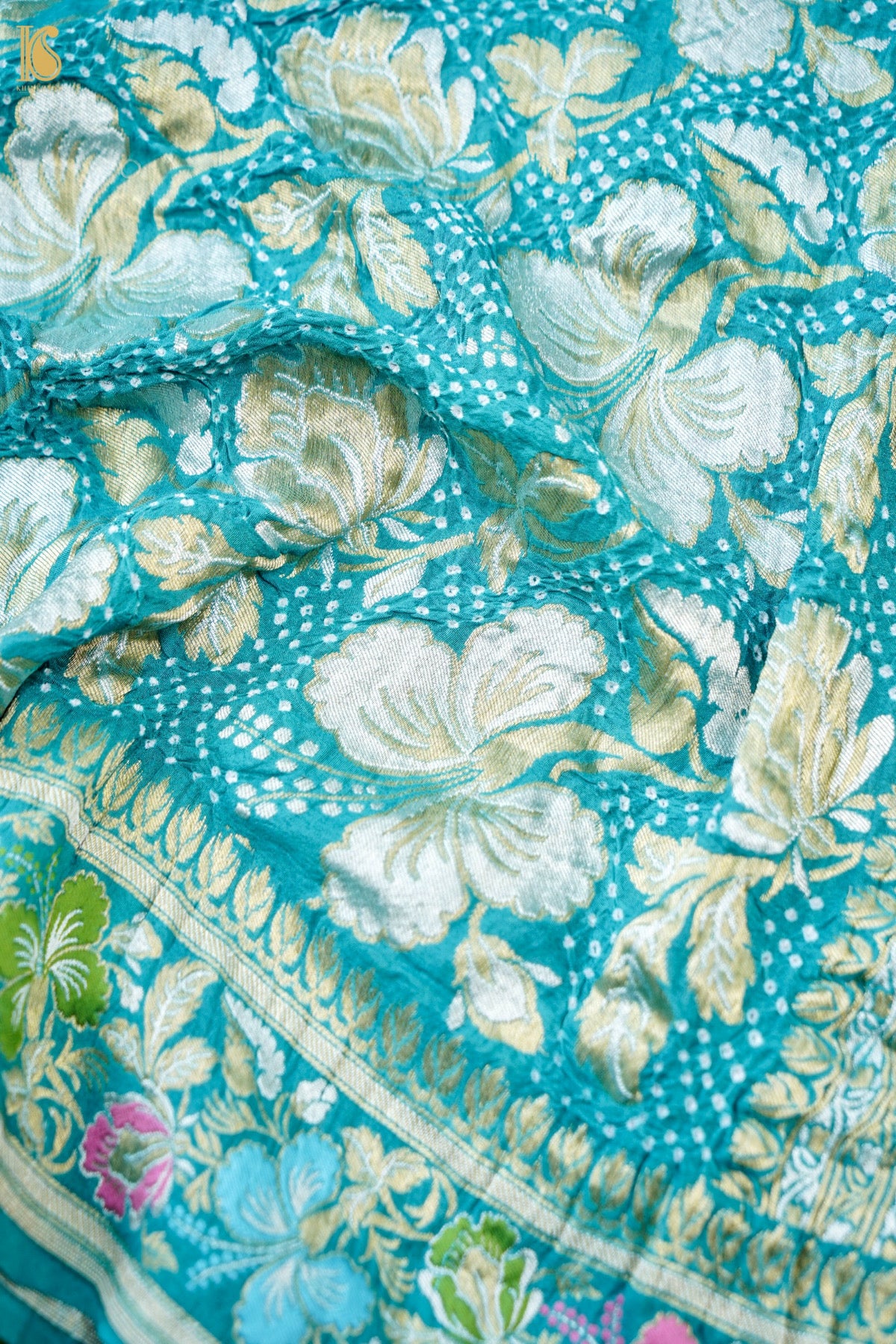 Banarasi Georgette Bandhani Dahlia Dupatta in Turquoise Blue
