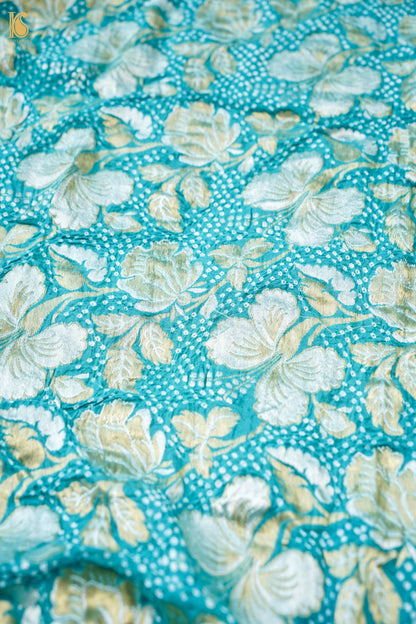 Banarasi Georgette Bandhani Dahlia Dupatta in Turquoise Blue