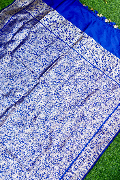 Handwoven Banarasi Katan Silk Shikargah Dupatta in Royal Blue
